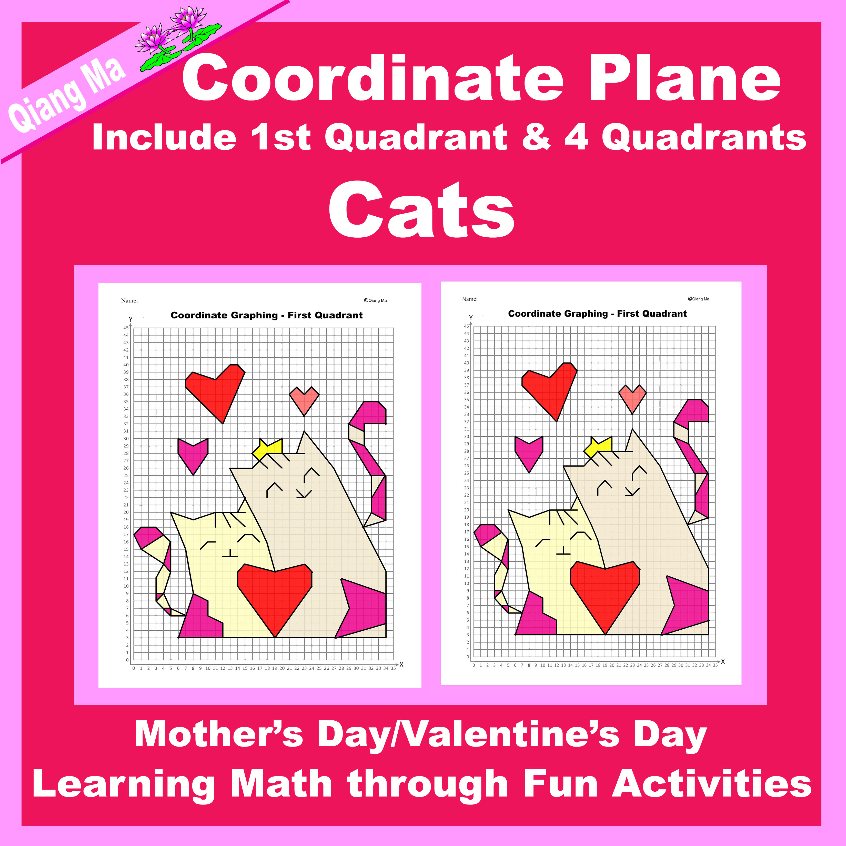 Mother's Day/Valentine's Day Coordinate Plane Graphing Picture: Cats