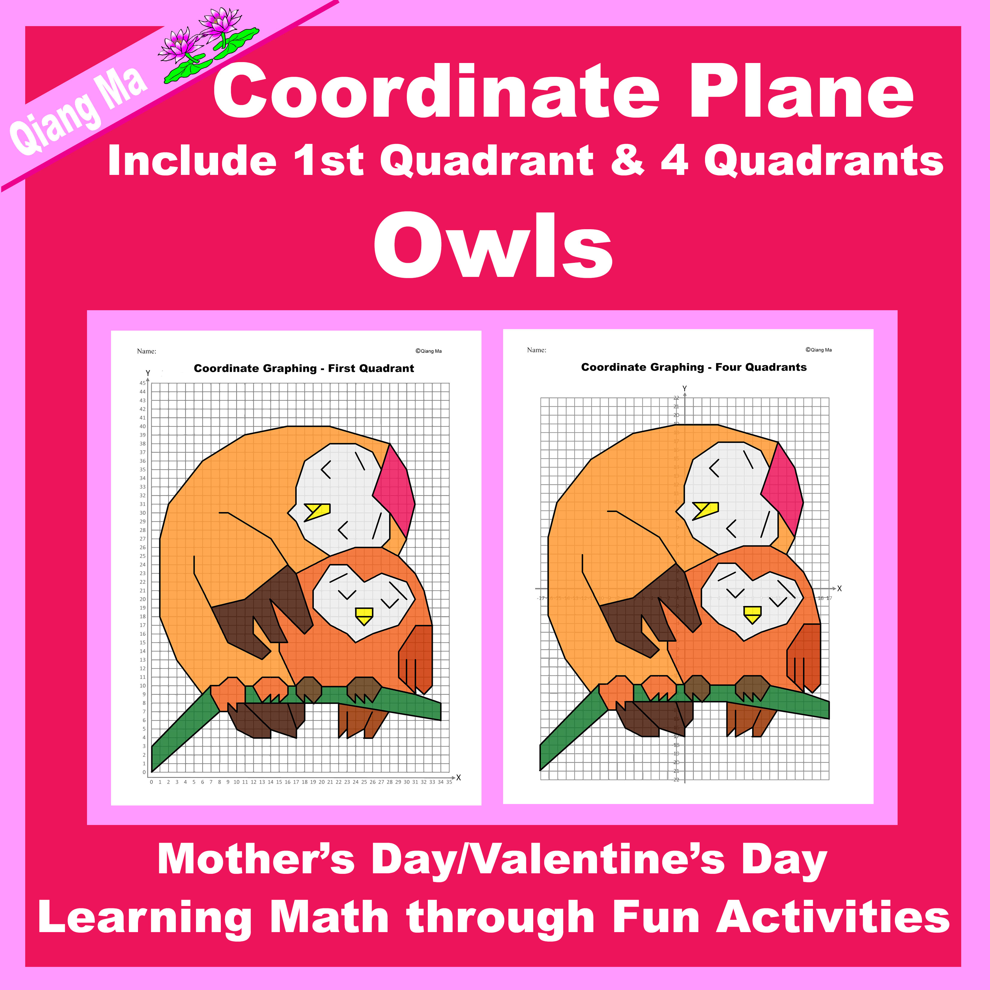 Mother's Day/Valentine's Day Coordinate Plane Graphing Picture: Owls