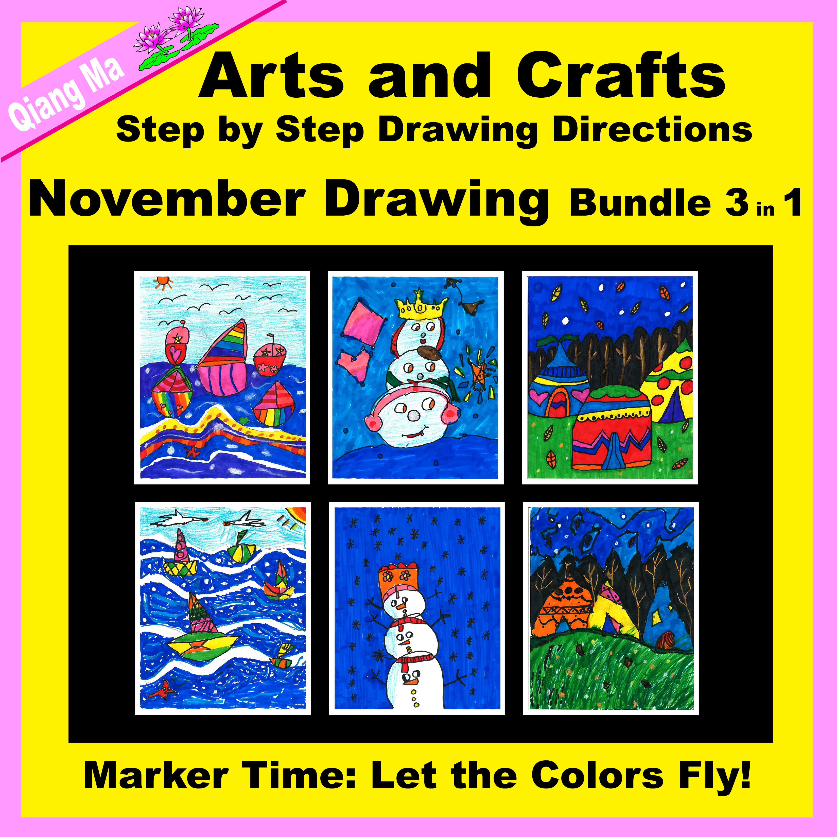 Arts and Crafts: November Marker Drawing Bundle 3 in 1