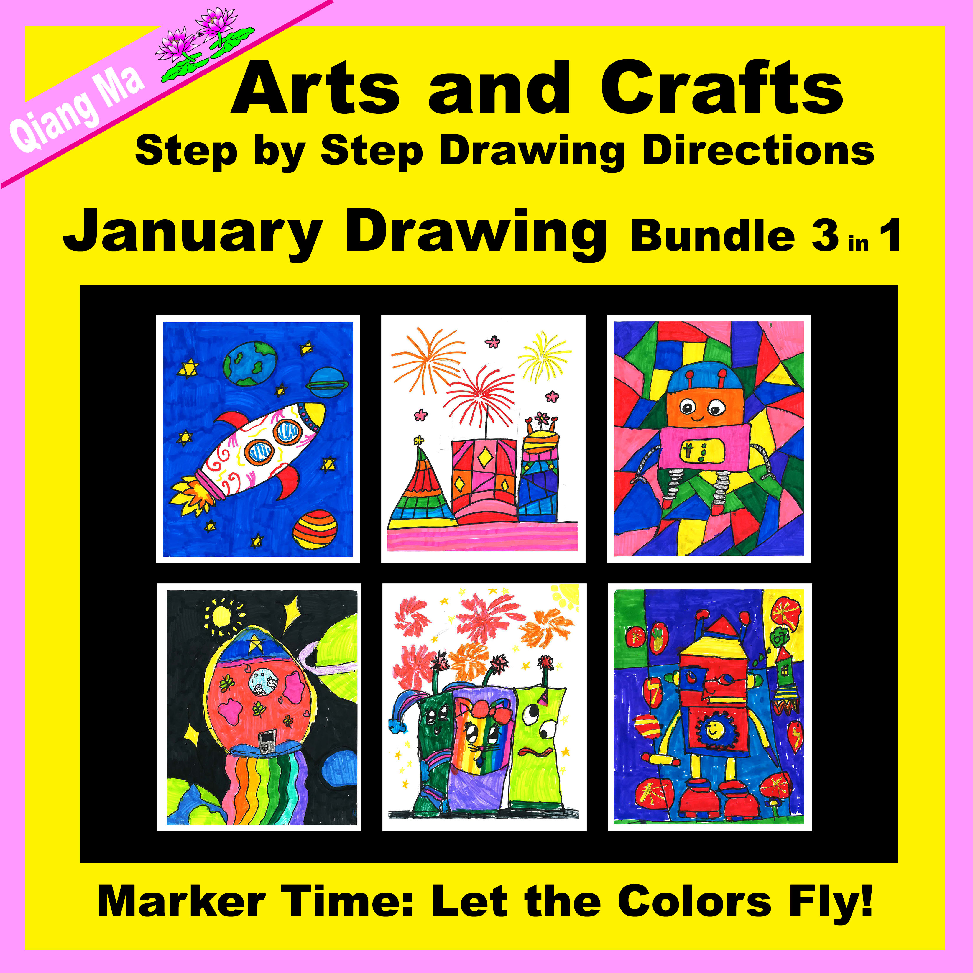 Arts and Crafts: January Marker Drawing Bundle 3 in 1