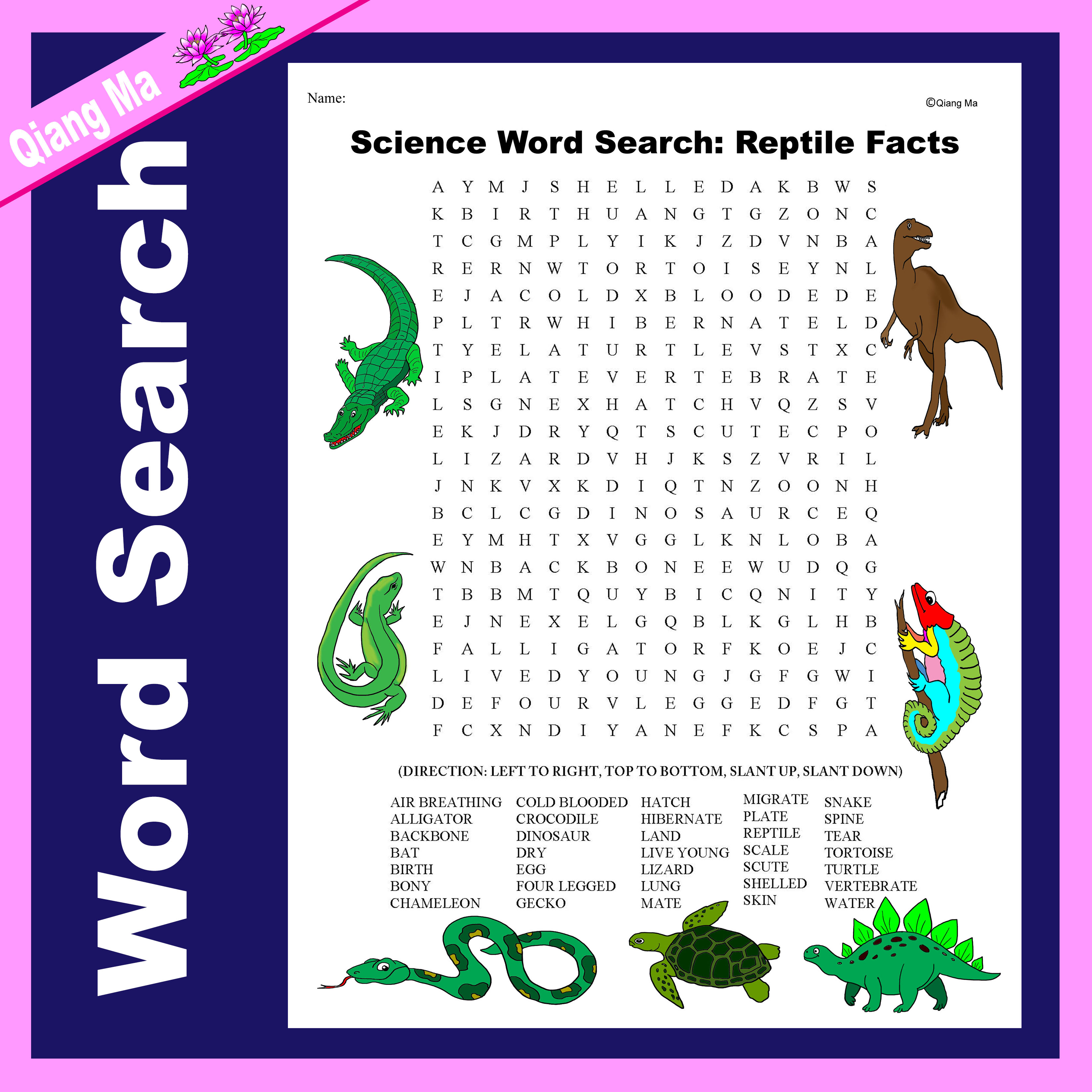 Science Word Search: Reptile Facts