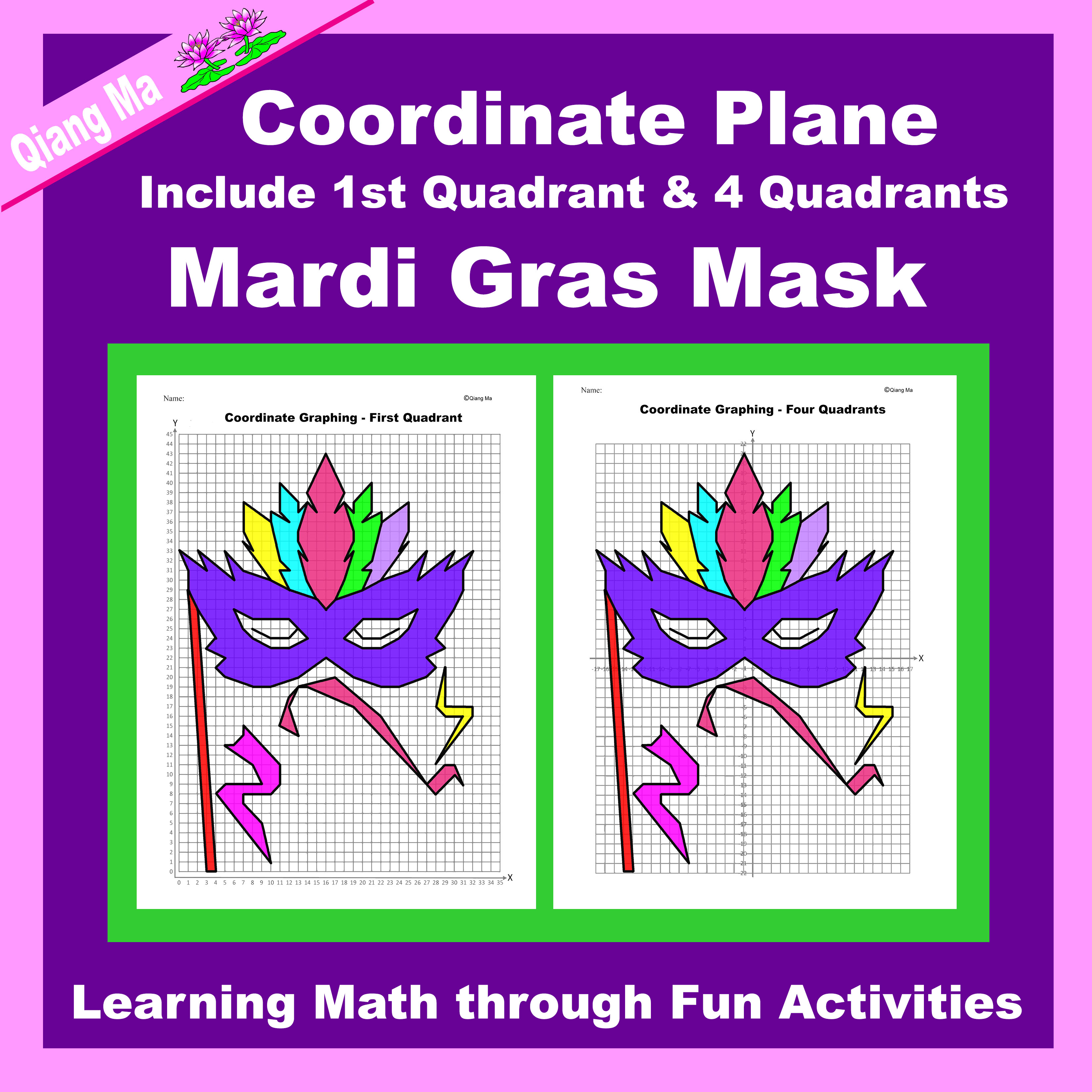Mardi Gras Coordinate Plane Graphing Picture: Mask