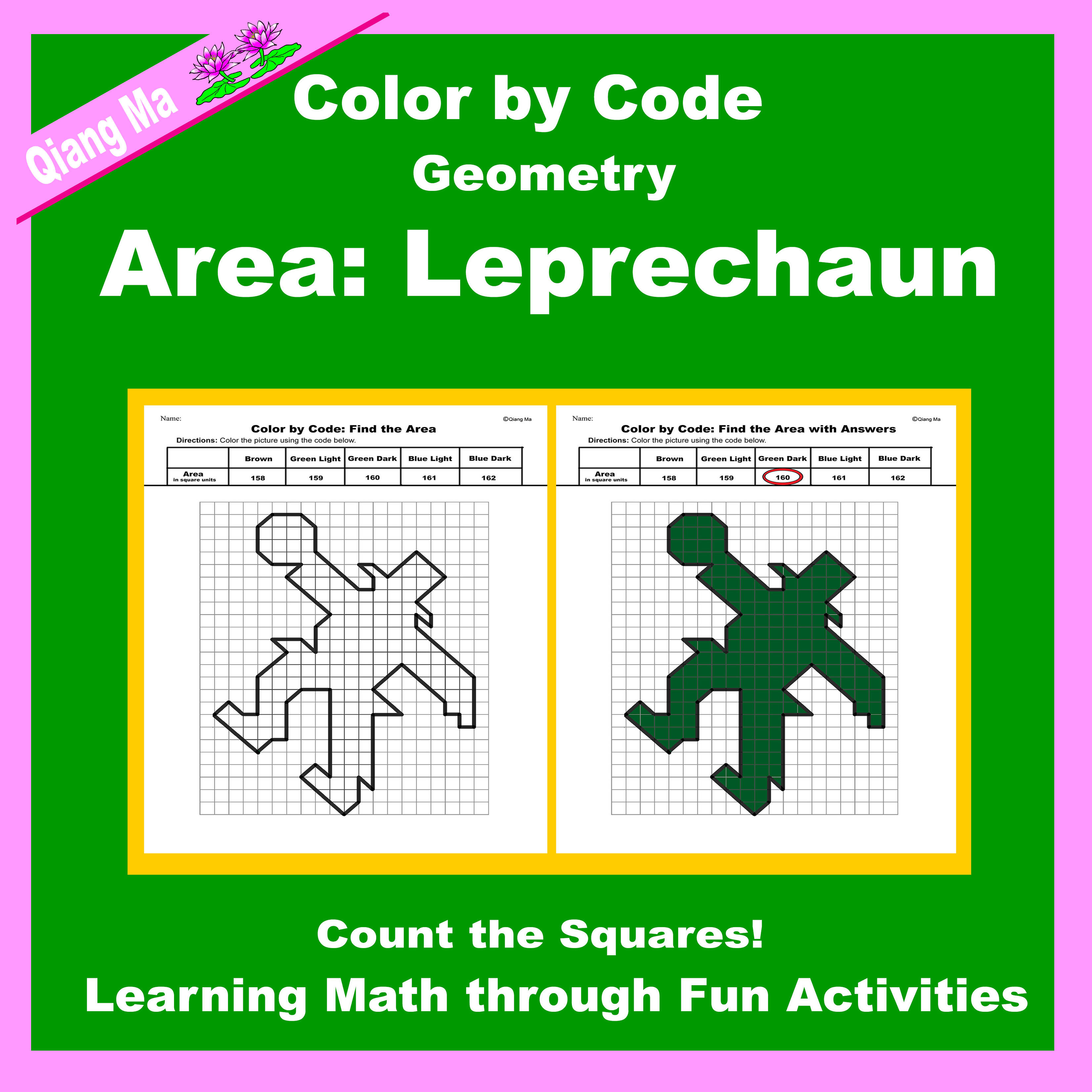 St. Patrick's Day Color by Code: Area: Count Squares: Leprechaun