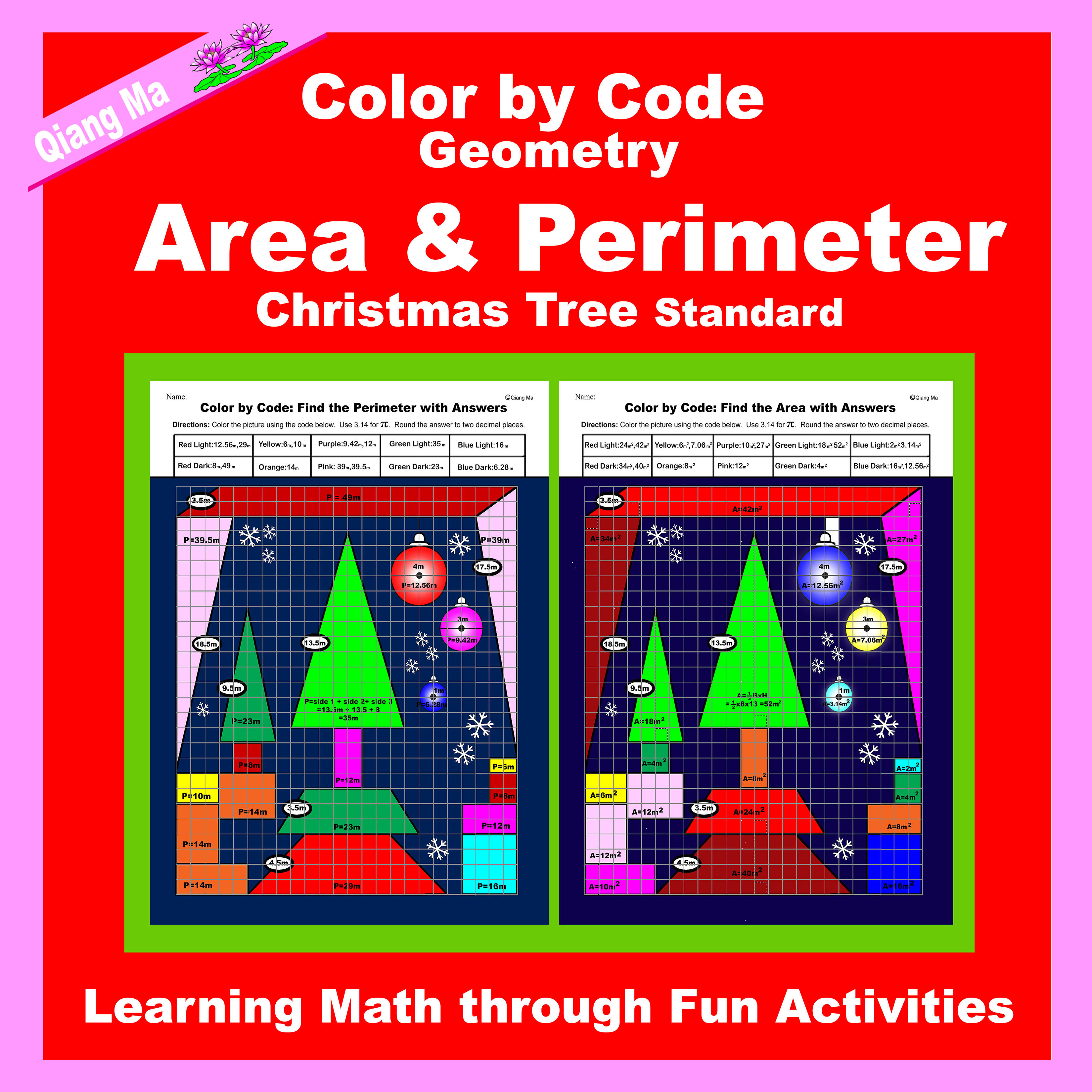Christmas Color by Code: Area and Perimeter: Christmas Tree Standard