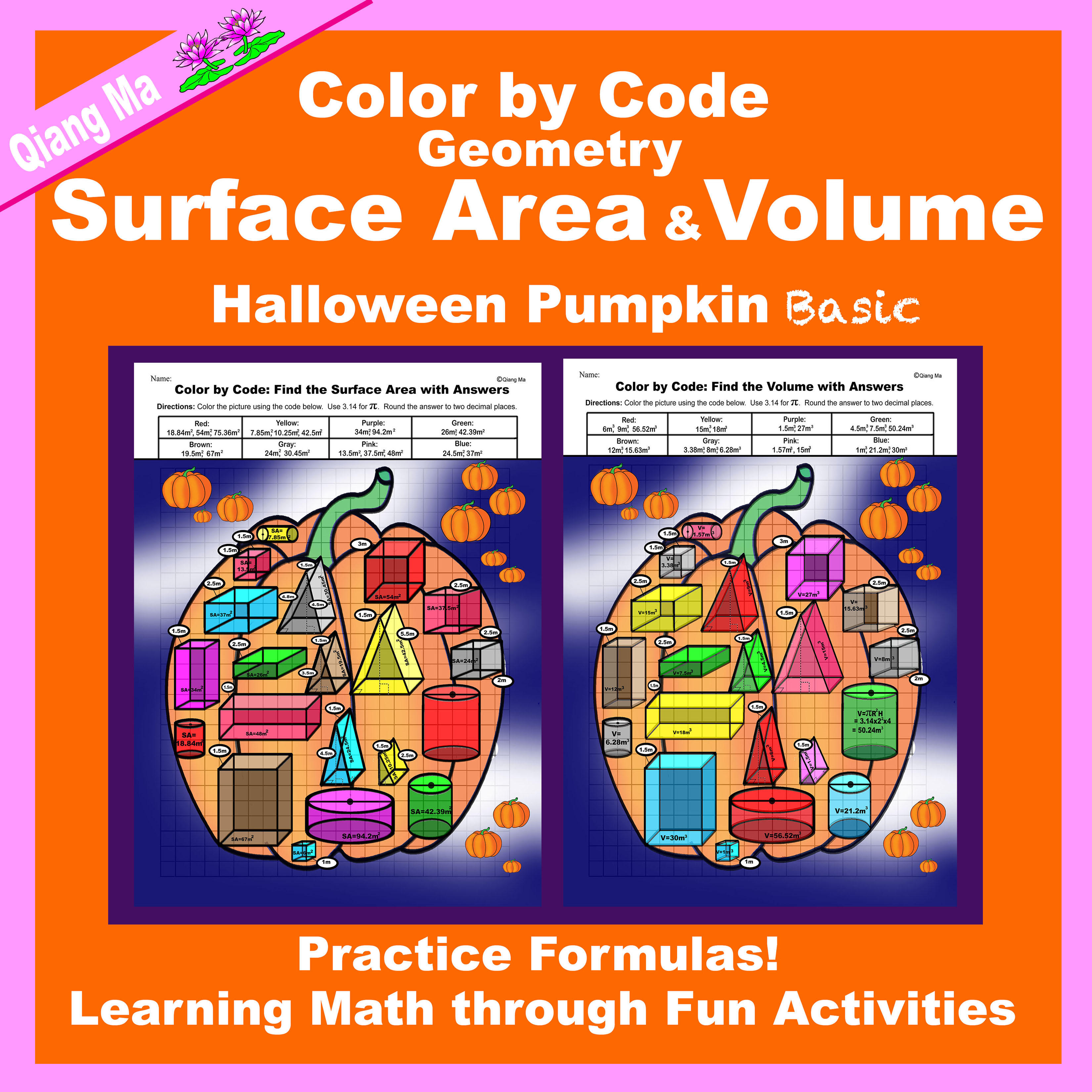 Halloween Color by Code: Surface Area and Volume Basic: Pumpkin