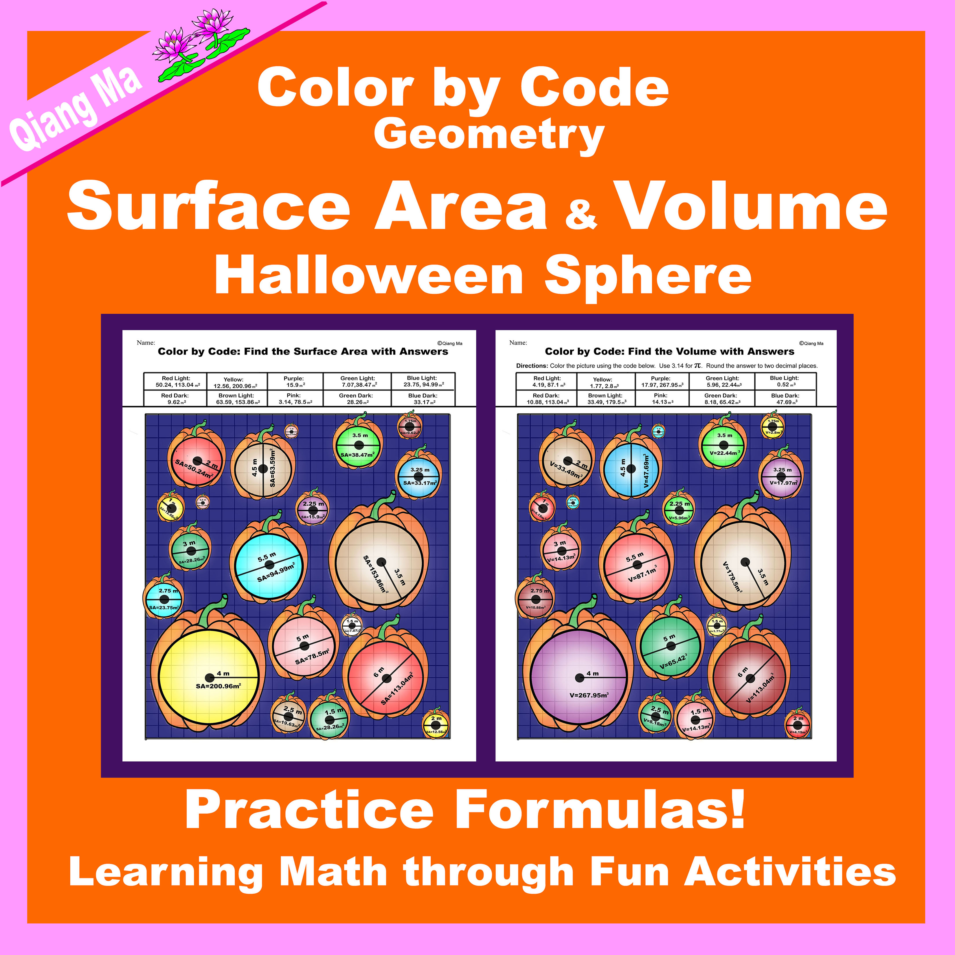 Halloween Color by Code: Surface Area and Volume: Sphere