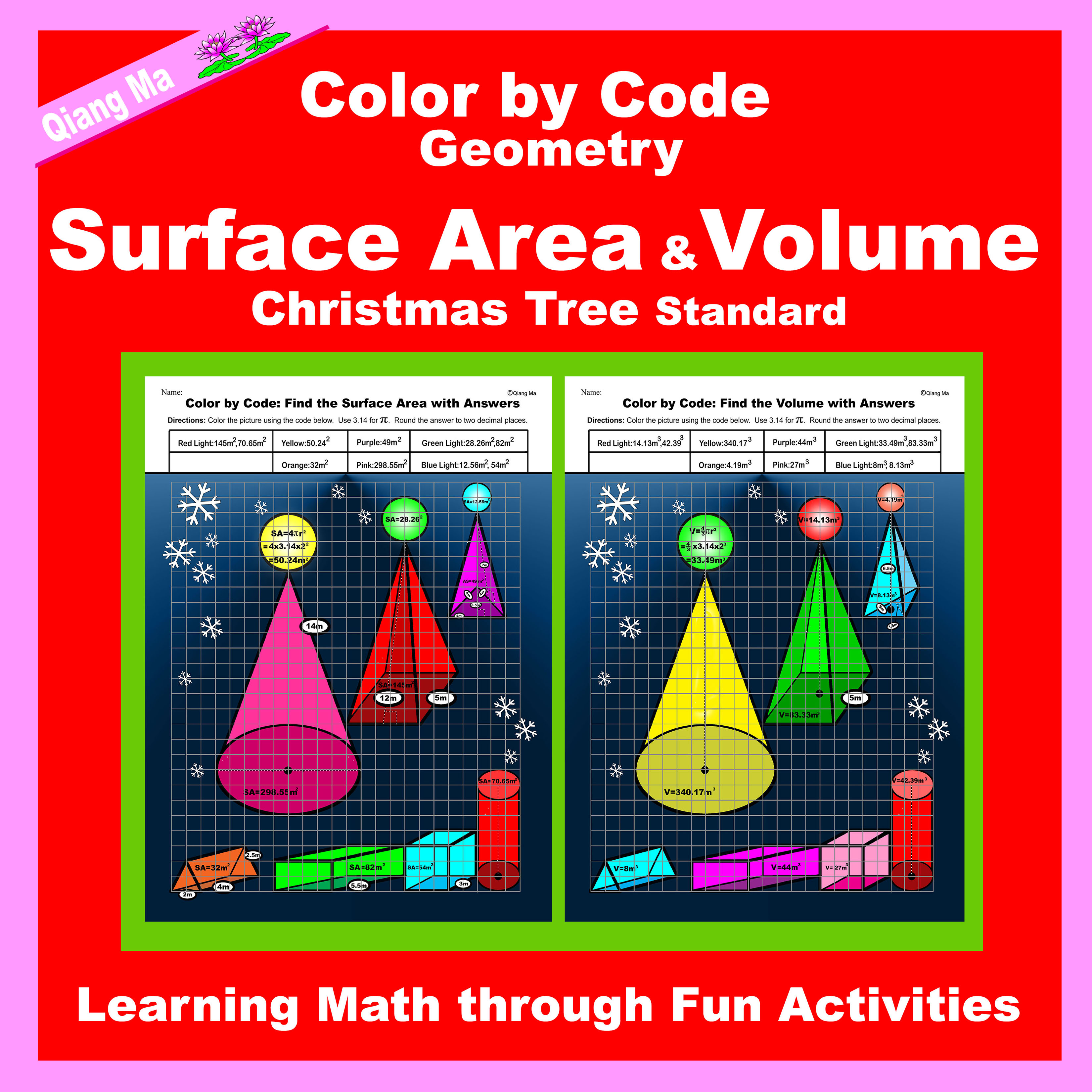 Christmas Color by Code: Surface Area and Volume: Christmas Tree Standard