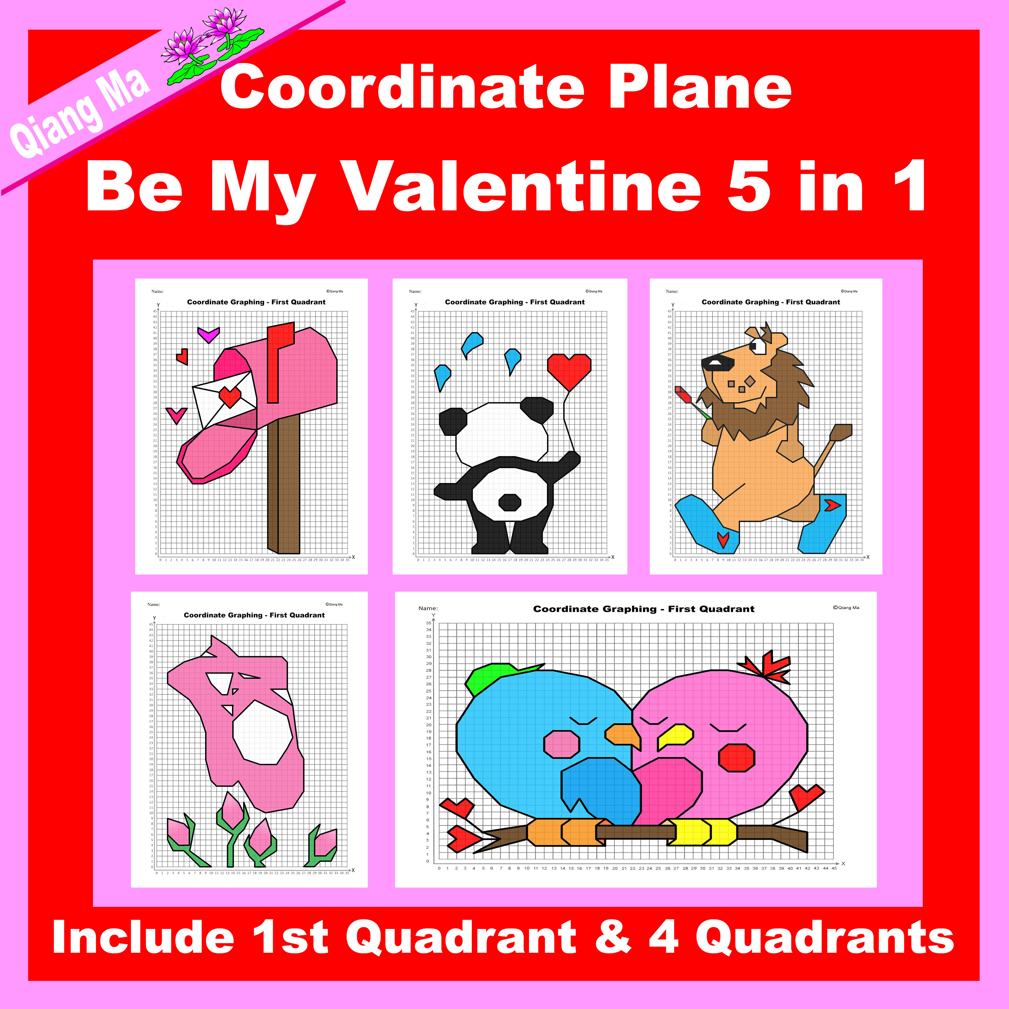 Valentine Coordinate Plane Graphing Picture: Be My Valentine 5 in 1