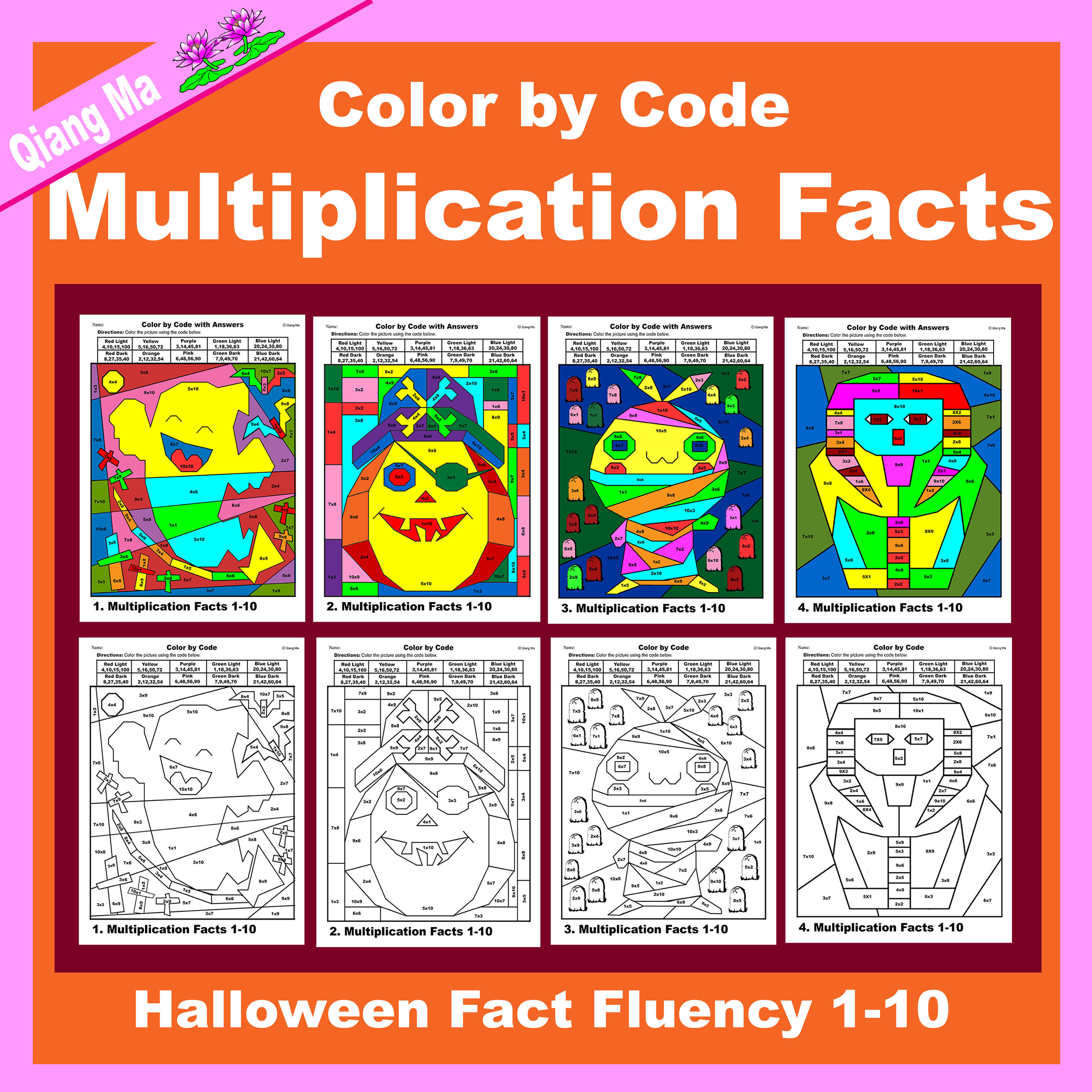Halloween Color by Code: Multiplication Facts 1-10